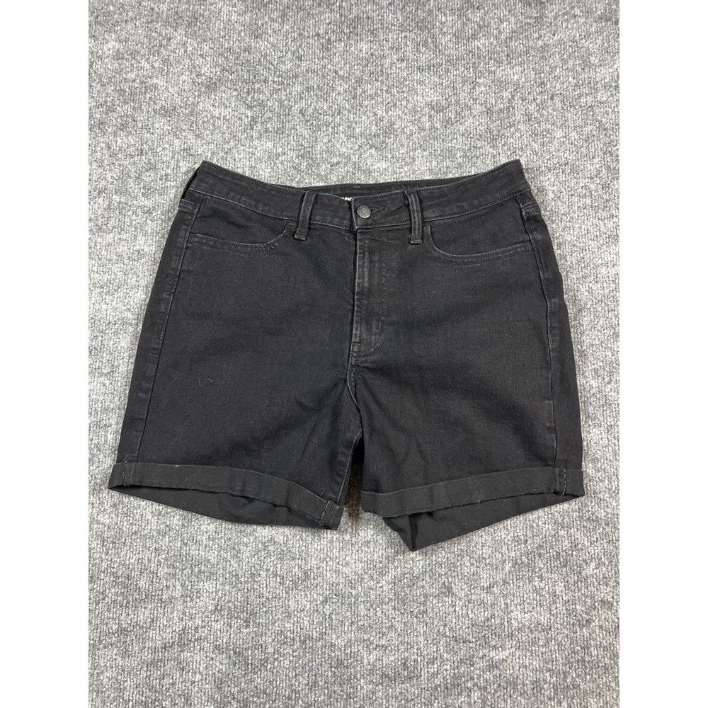 Old Navy High Rise Wow Shorts Women 10 Black Cotton Stretch Cuffed Whisker Denim